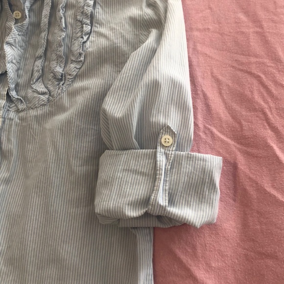 Blue Striped Ruffle Button Down - Picture 2 of 4